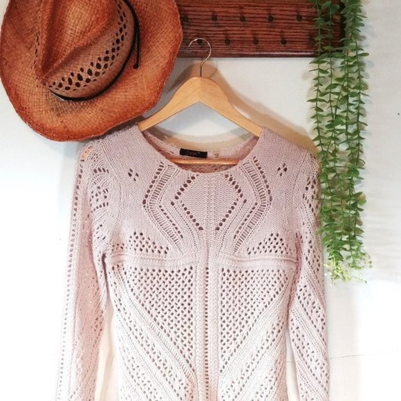 🌸Host Pick🌸🌿DEX Vintage Knit Sheer Sweater. Light Brown. Small - Picture 3 of 5